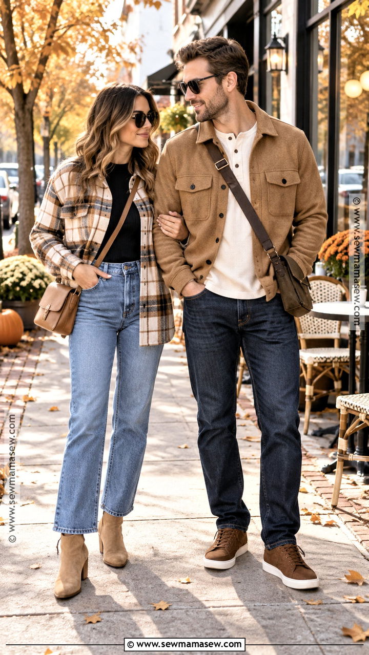 Shacket And Straight Leg Jeans Couple Outfit - 20 Fall Outfit Ideas for Couples
