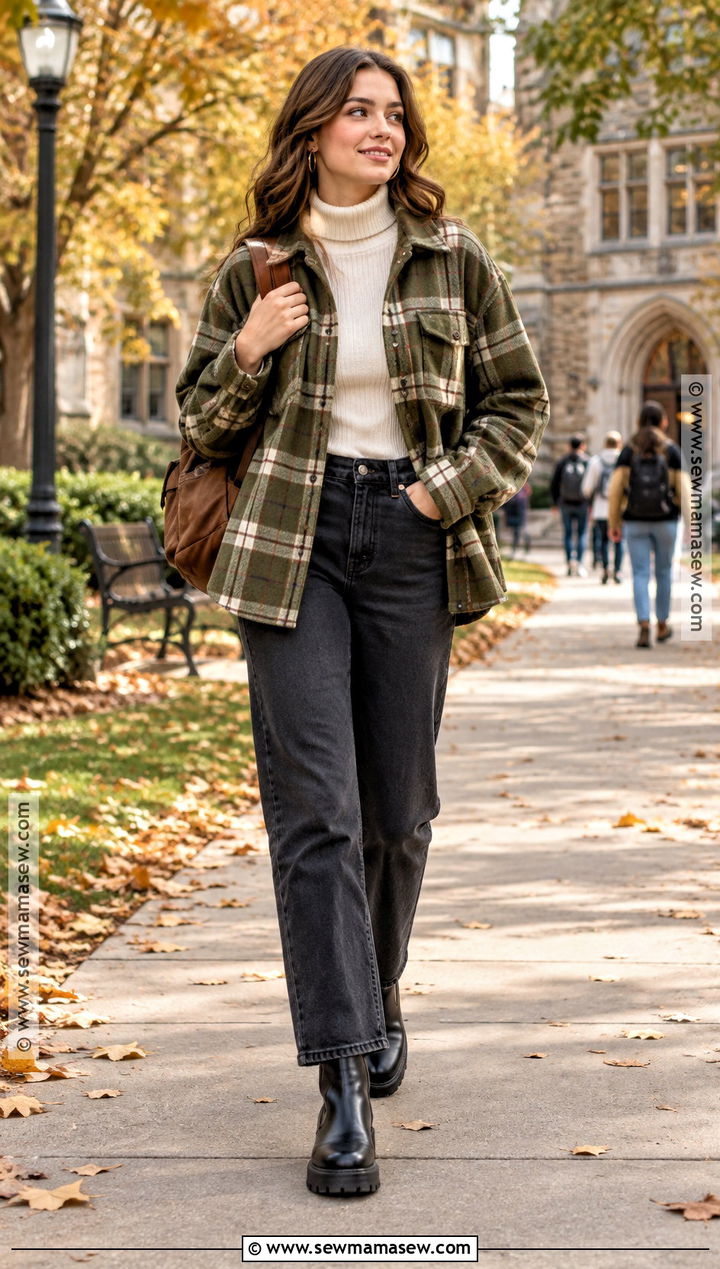 Shacket And Straight Leg Jeans Outfit - 15 fall aesthetic school outfits