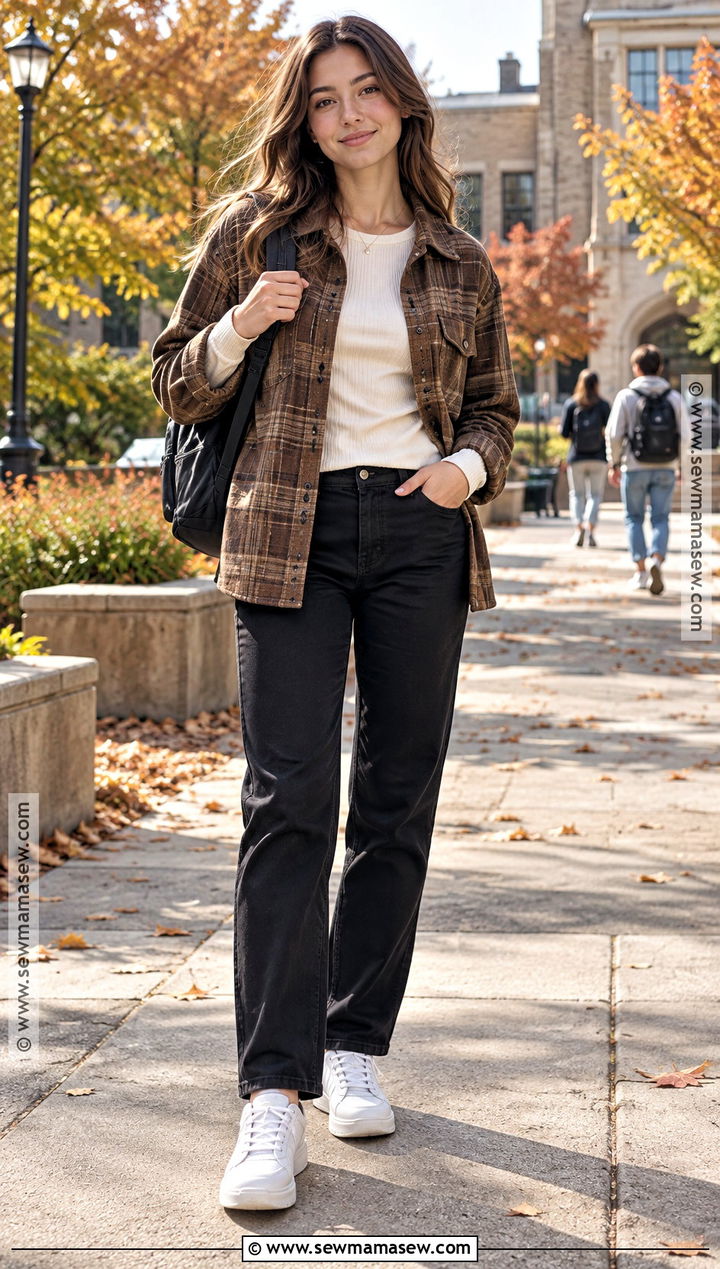 Shacket And Straight Leg Pants School Outfit - 25 autumn outfits for school