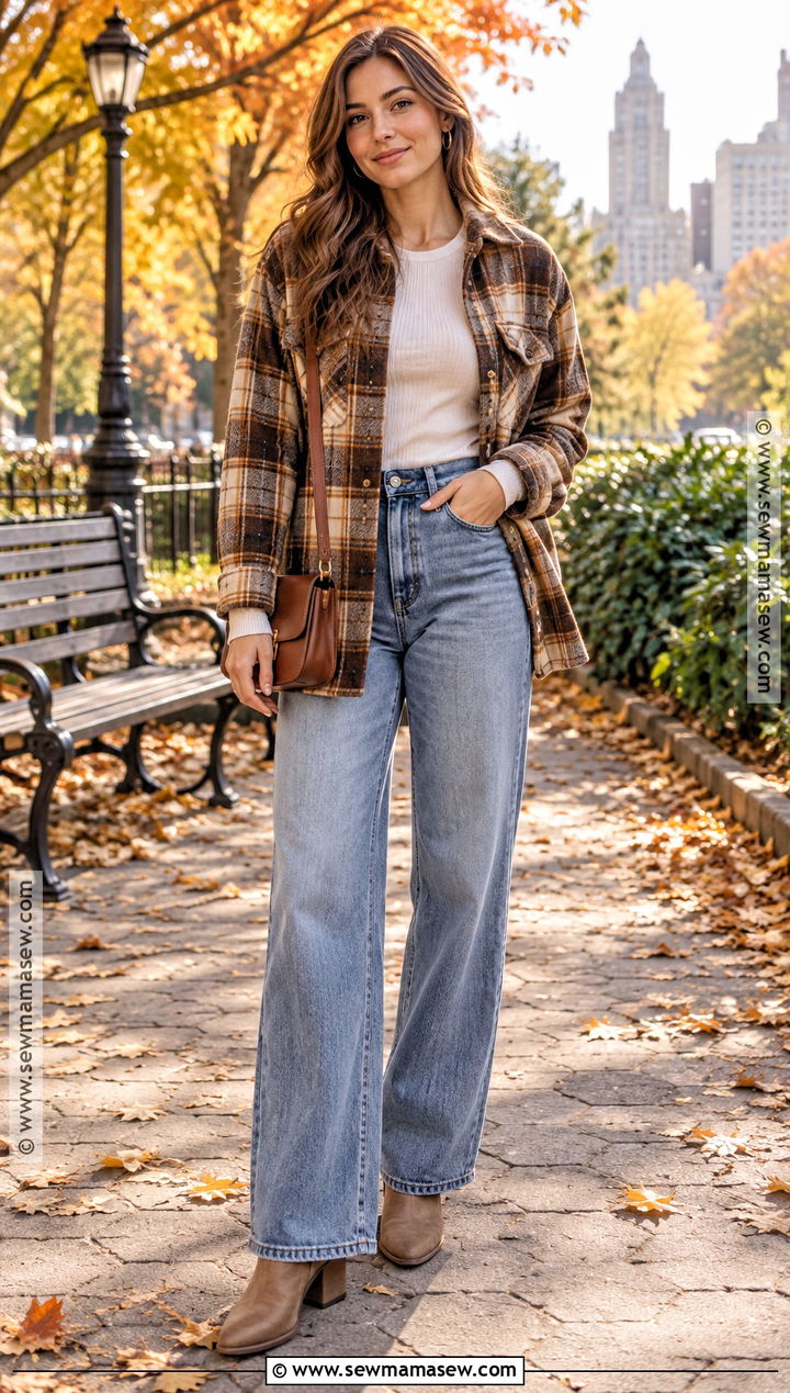 Shacket And Wide Leg Jeans Fall Outfit - 15 girl next door fall outfits