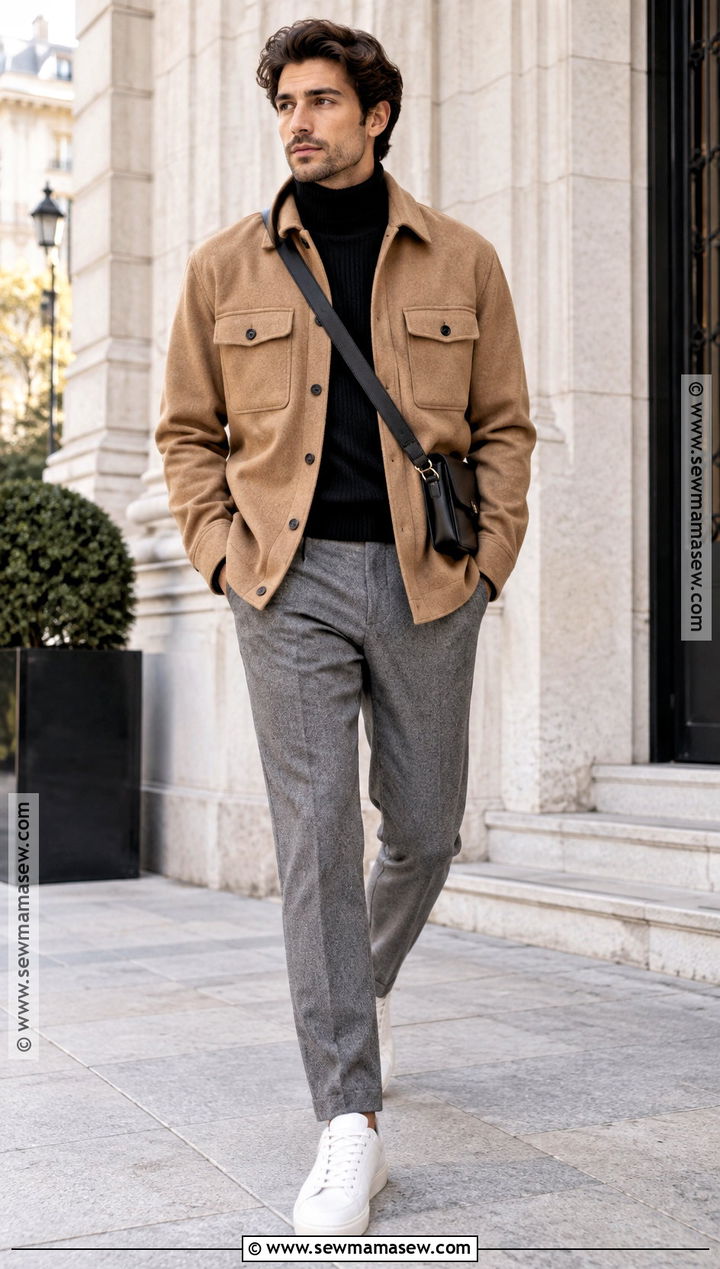Shacket Autumn Outfit With Turtleneck - 25 autumn outfits men casual