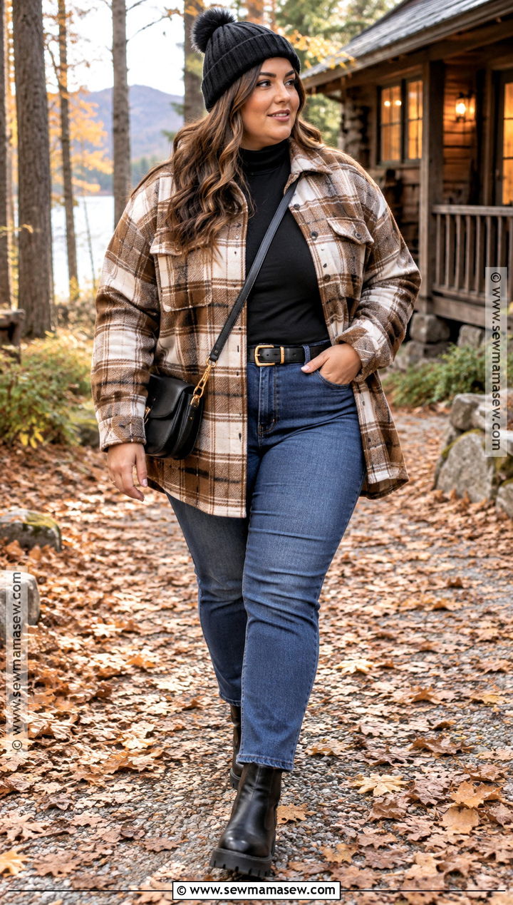 Shacket Cabin Outfit With Turtleneck and Boots - 15 cute cabin outfits fall