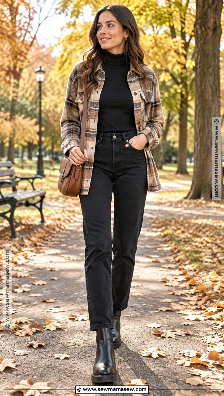 Shacket Fall Outfit With Black Jeans - 15 cool day outfit fall ideas