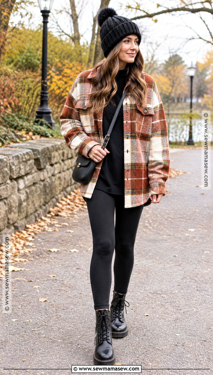 Shacket Fall Outfit With Leggings And Boots - 25 cosy fall outfits