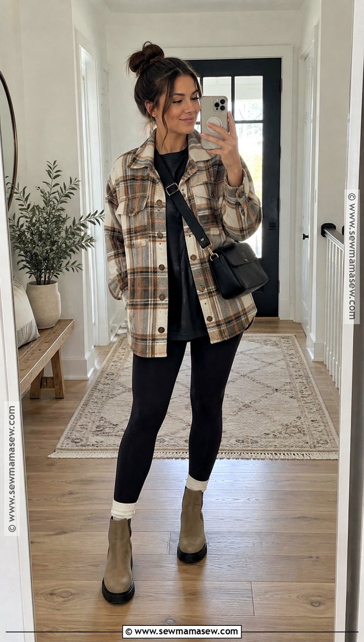 Shacket Fall Outfit With Leggings And Boots - 25 effortless fall outfits