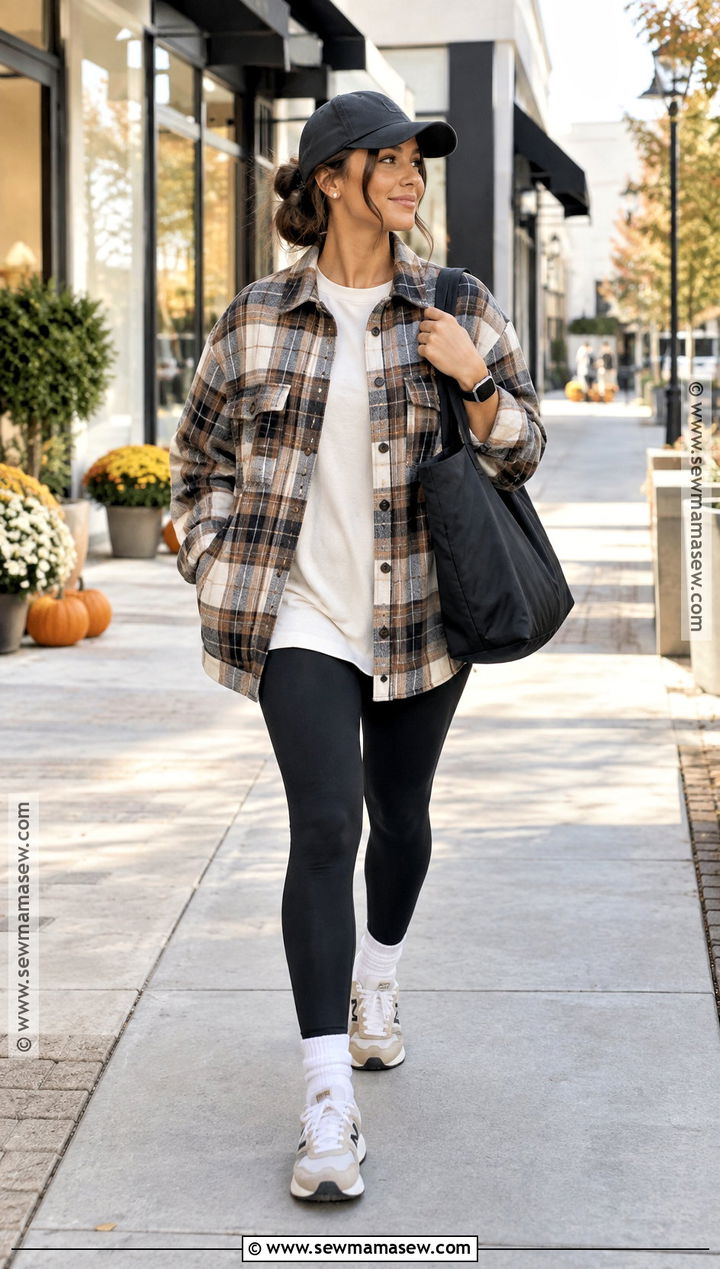 Shacket Fall Outfit With Leggings And Sneakers - 15 fall outfit collage with accessories