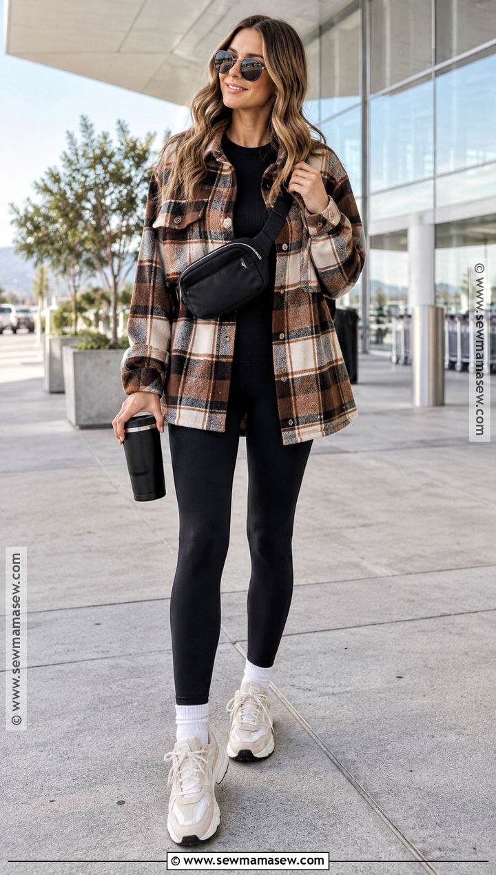 Shacket Leggings and Chunky Sneakers Fall Outfit - 15 budget-friendly fall wardrobe ideas