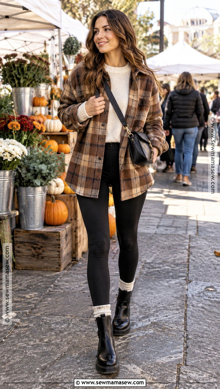Shacket Sweater Leggings and Lug Boots - 25 simple fall outfits