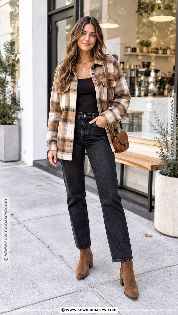 Shacket Tank Top and Black Jeans Fall Outfit - 20 simple fall fits