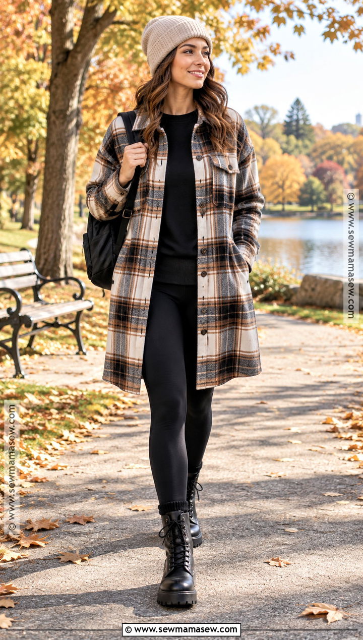 Shacket Tee Leggings and Combat Boots Fall Outfit - 25 simple fall outfits casual