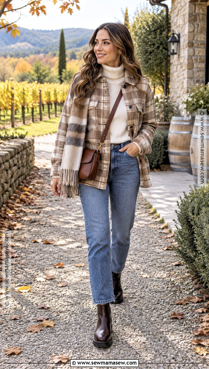Shacket Winery Outfit With Jeans And Boots - 25 fall winery outfits