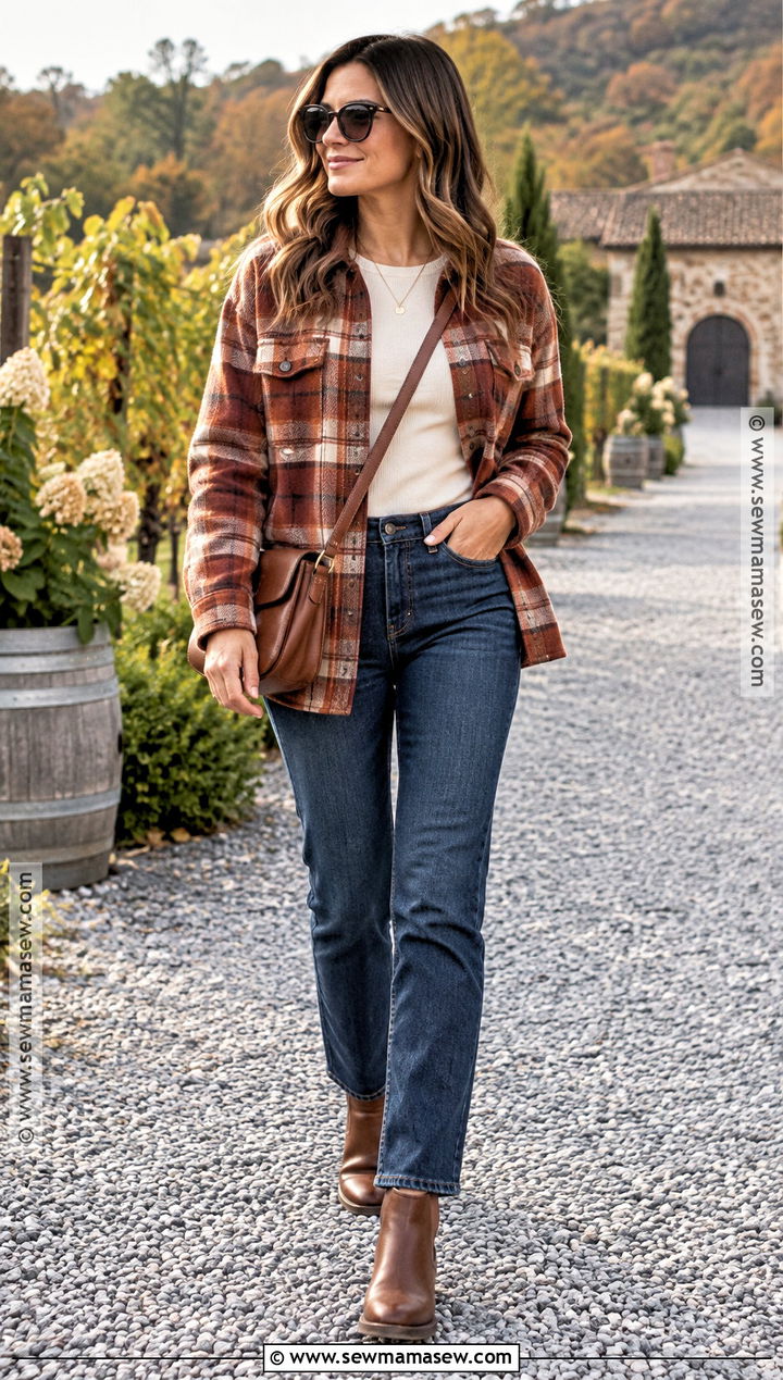 Shacket Winery Outfit With Straight Leg Jeans - 20 Winery Outfit Fall Wine Tasting Ideas