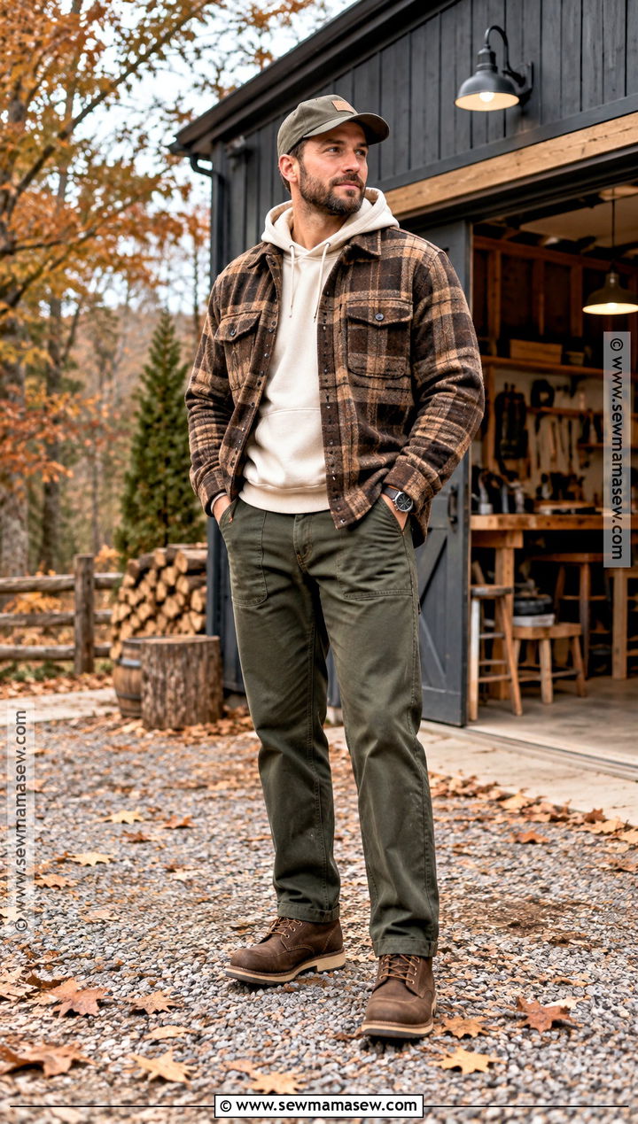 Shacket With Hoodie and Work Pants - 20 fit inspo men autumn ideas