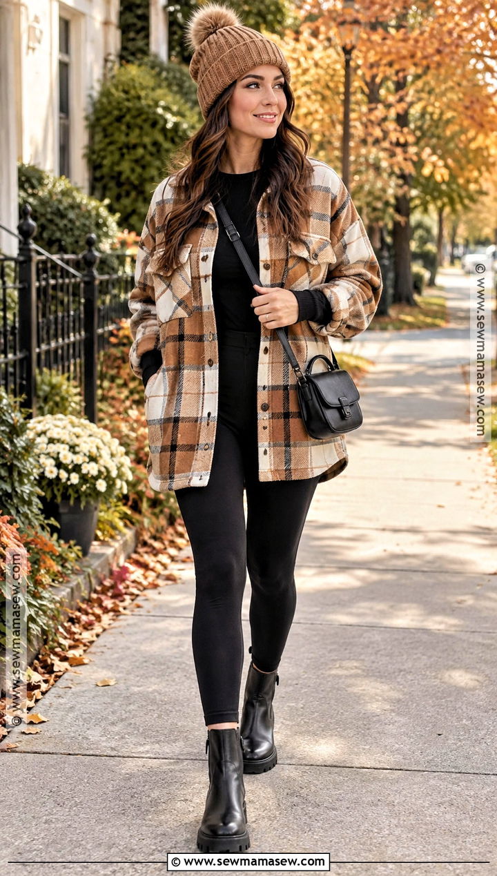 Shacket With Leggings And Chelsea Boots - 15 comfy fall outfits lazy days leggings