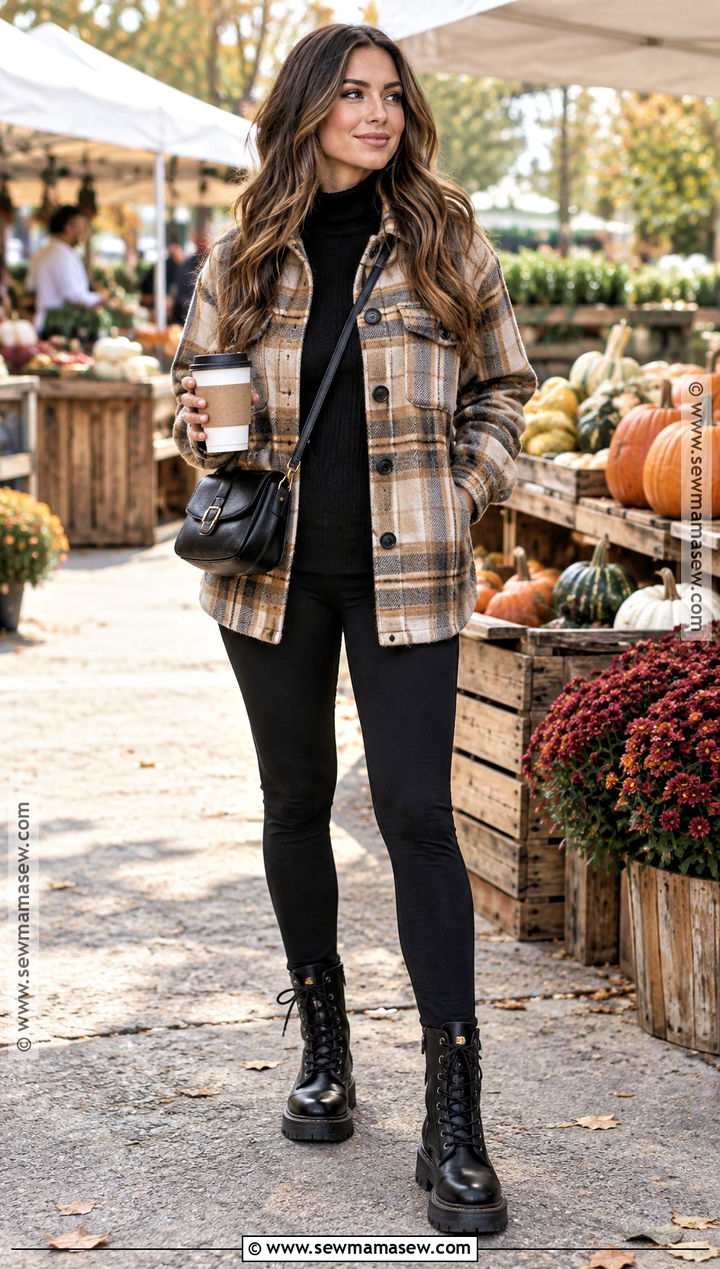Shacket With Leggings And Combat Boots - 15 fall outfits 2026 leggings