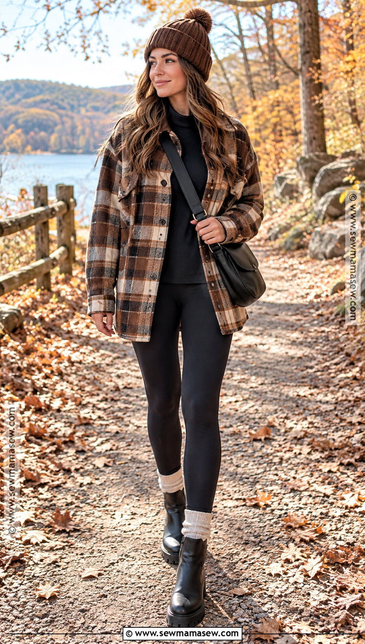 Shacket With Leggings And Lug Sole Boots - 25 fall attire ideas
