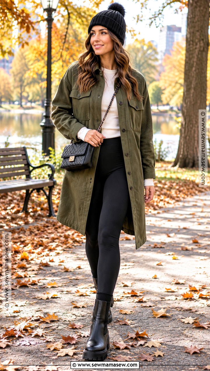 Shacket With Long Sleeve Tee And Leggings - 30 comfy fall outfits