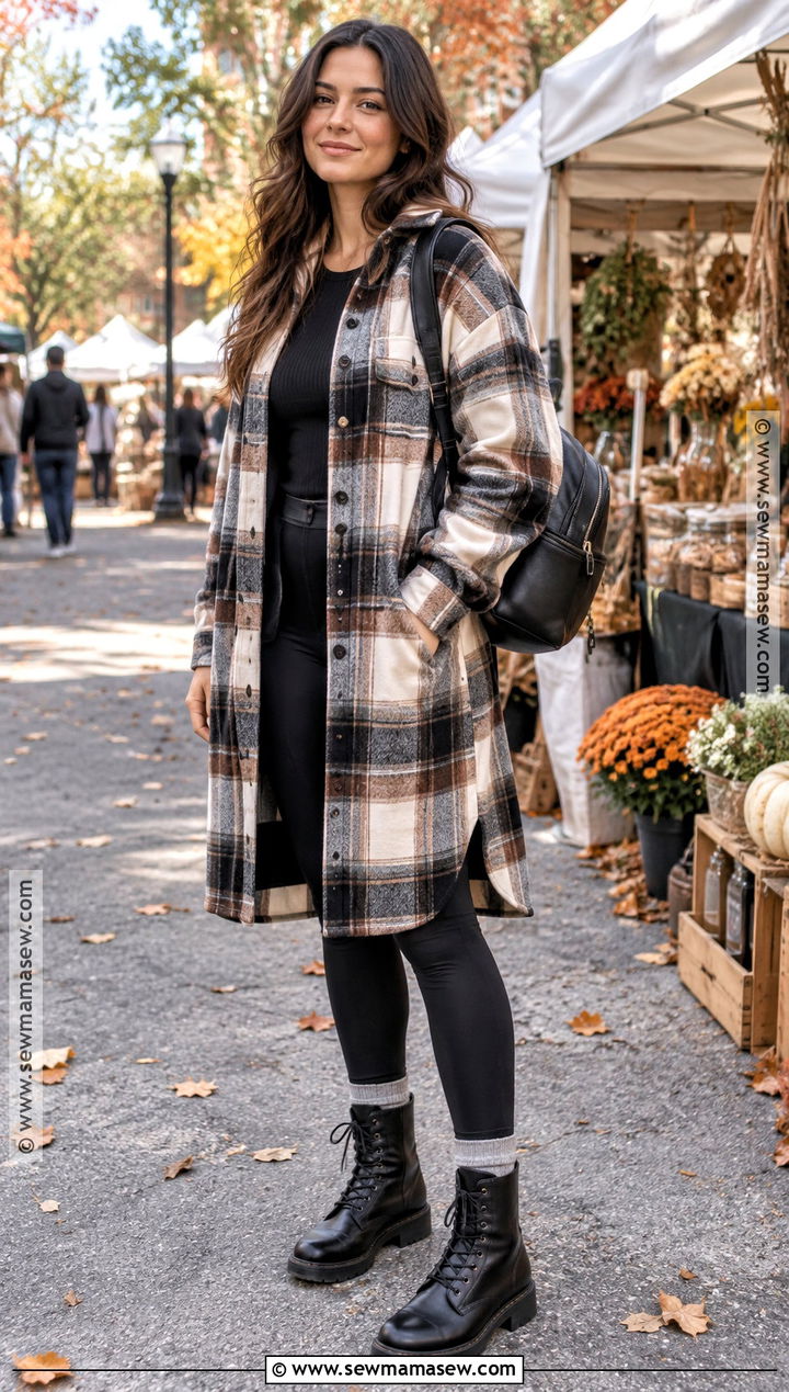 Shacket With Ribbed Top And Leggings Fall Outfit - 15 comfort fall outfits