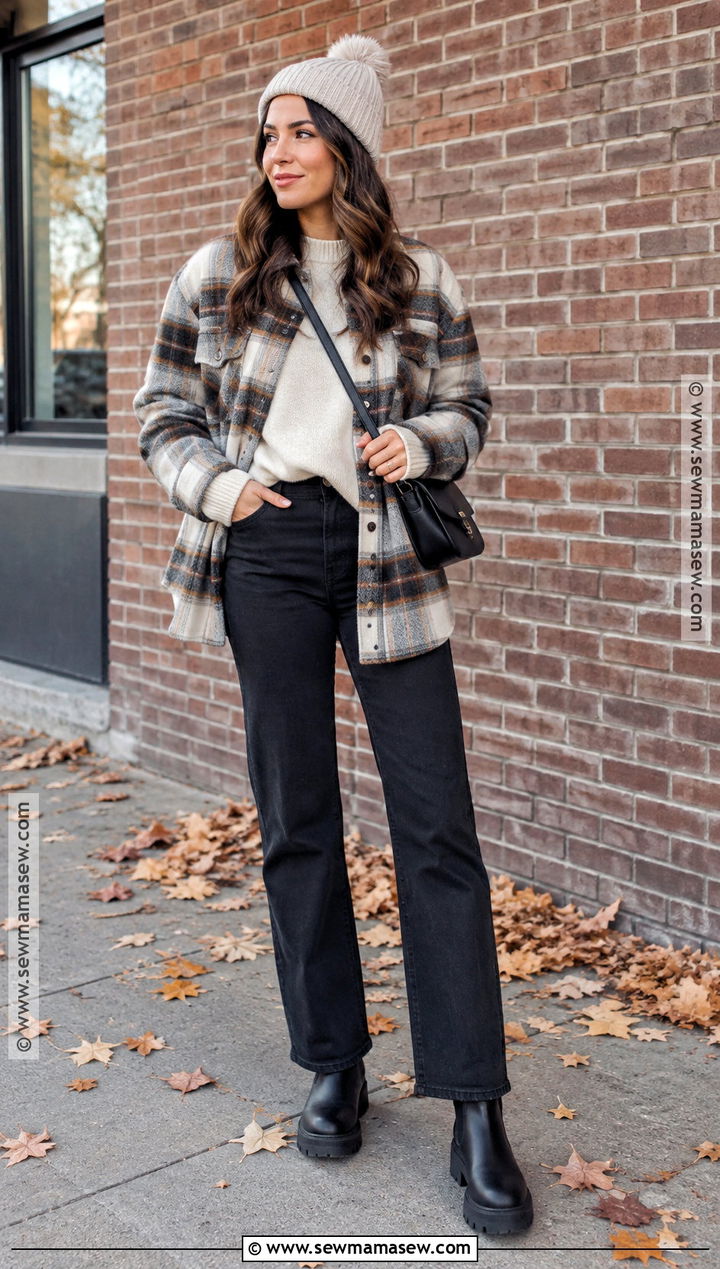 Shacket With Sweater And Black Jeans Outfit - 20 fall to winter outfits