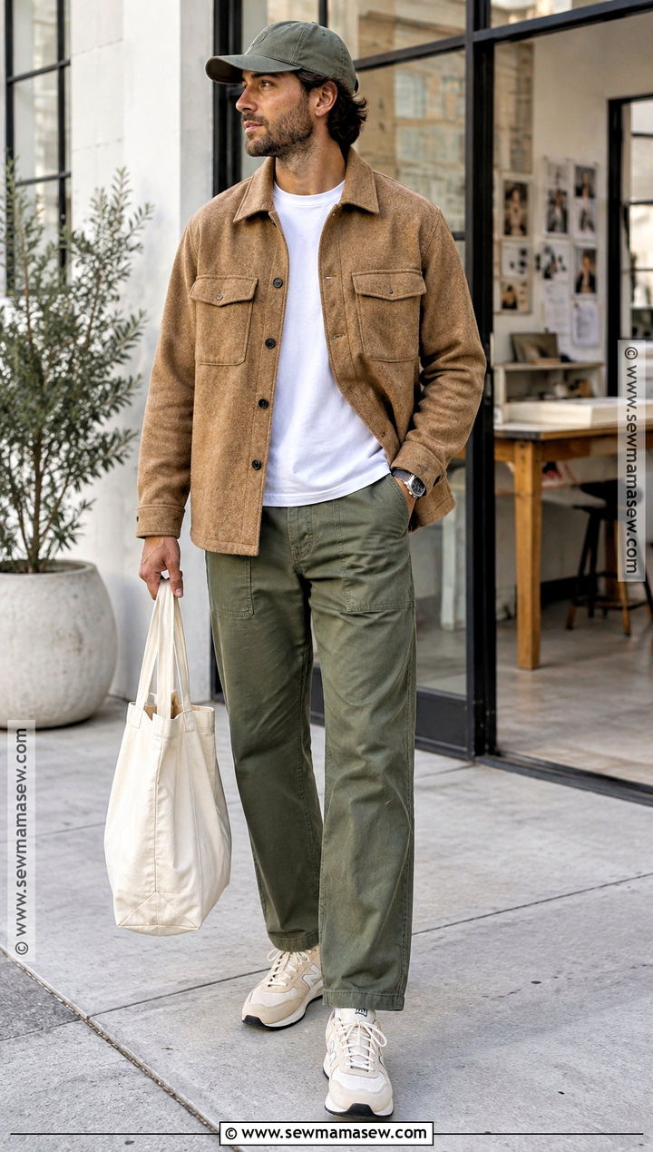 Shacket With T Shirt And Fatigue Pants - 20 Mens Fall Style Ideas