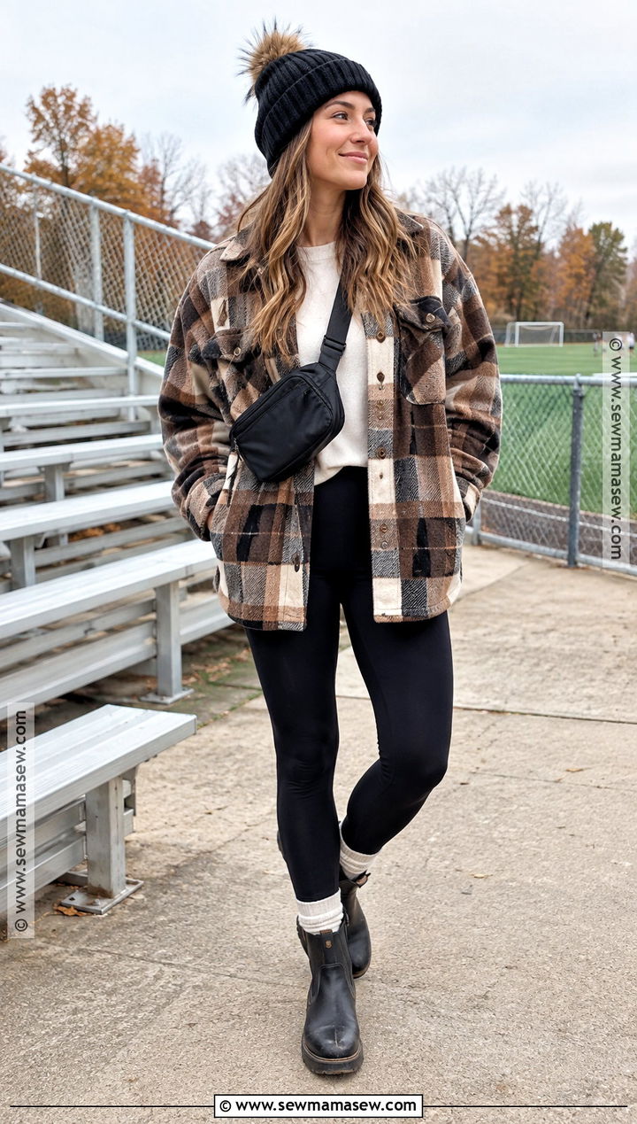 Shacket With Thermal Top And Leggings - 15 fall soccer game outfit ideas