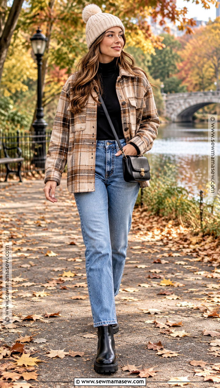 Shacket With Turtleneck And Jeans - 20 fall shirt ideas