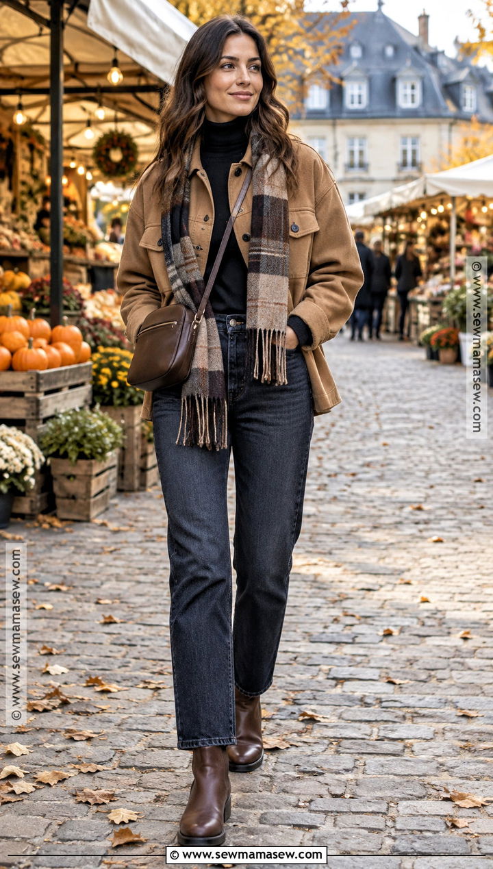 Shacket With Turtleneck And Jeans - 20 fall europe outfits travel wardrobe