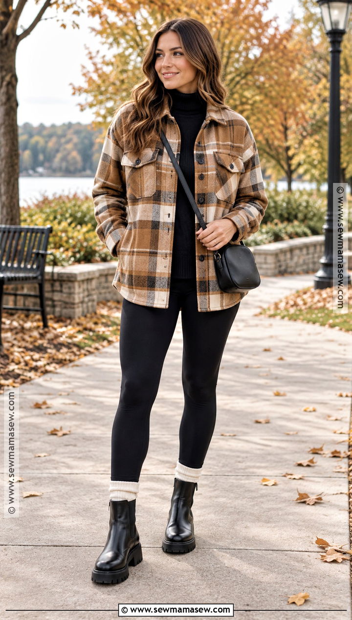 Shacket With Turtleneck And Leggings - 20 Fall Comfortable Outfits