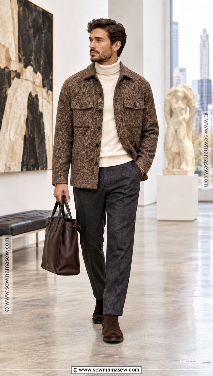 Shacket With Turtleneck And Trousers - 20 Casual Outfits Men Fall