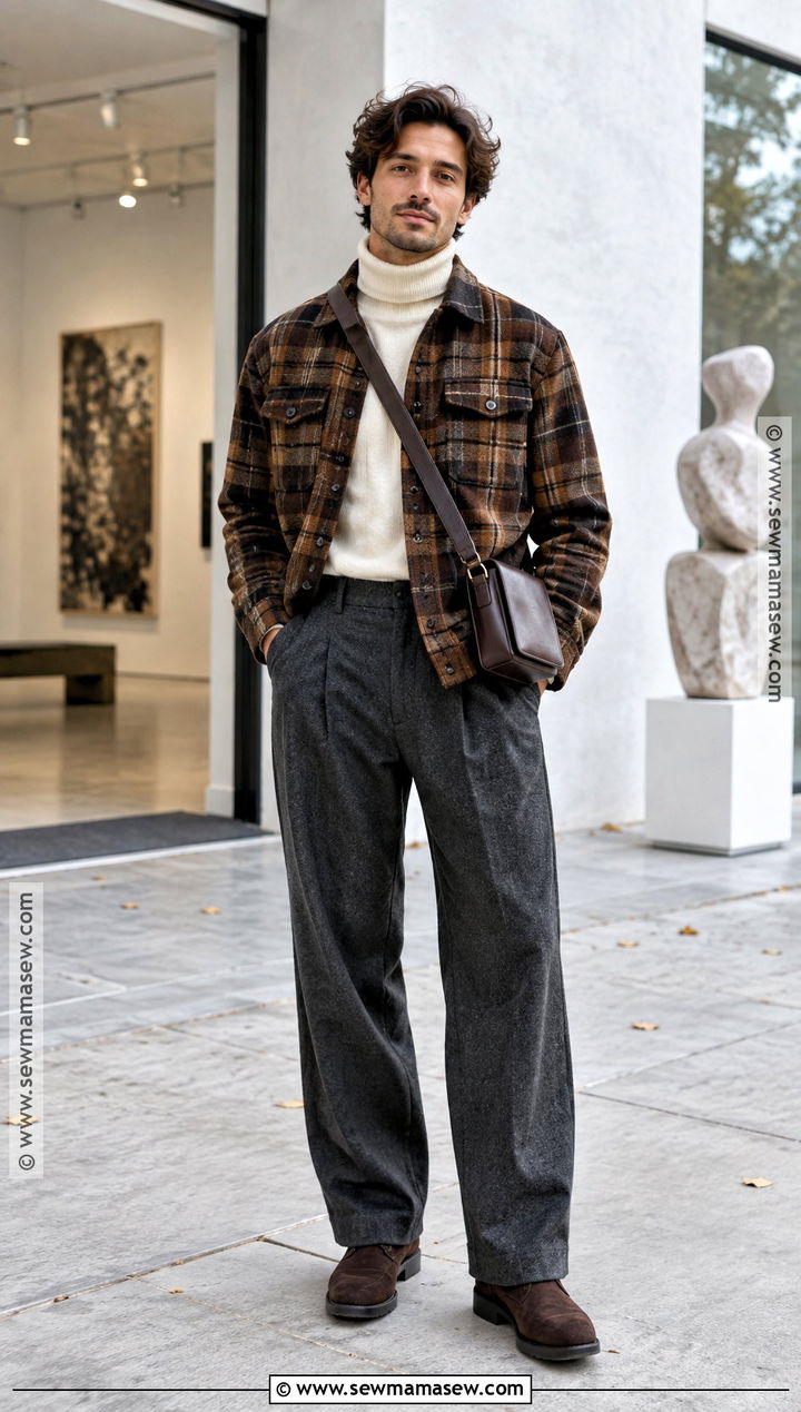 Shacket With Turtleneck and Wide Leg Pants - 15 chill fall outfits for men