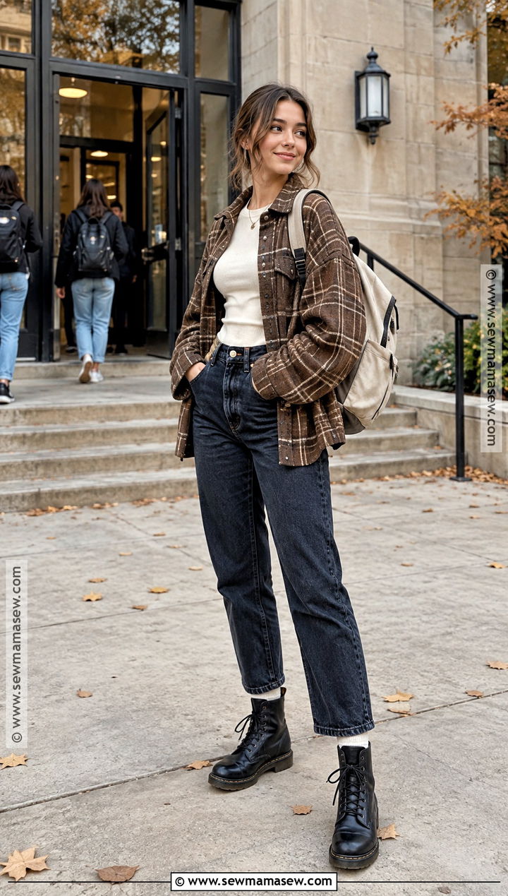 Shacket and Basic Tee Fall School Outfit - 15 easy fall school outfits