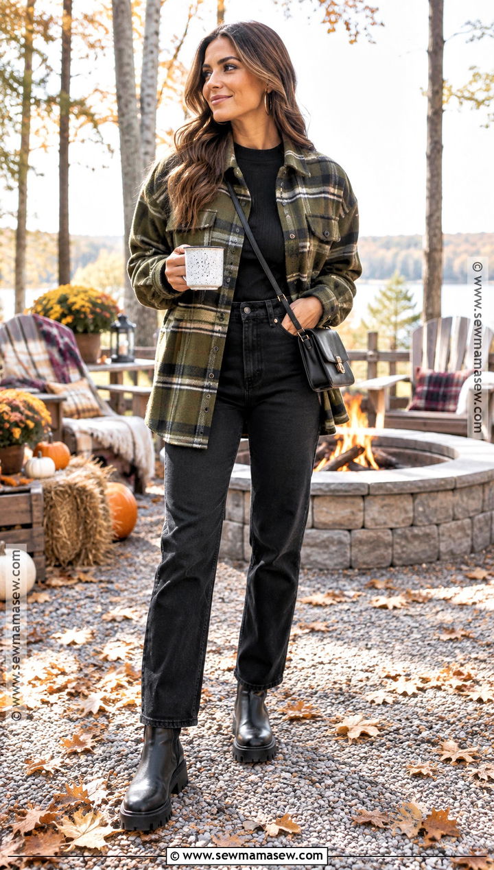 Shacket and Black Jeans Fall Harvest Party Outfit - 15 Fall Harvest Party Attire Ideas