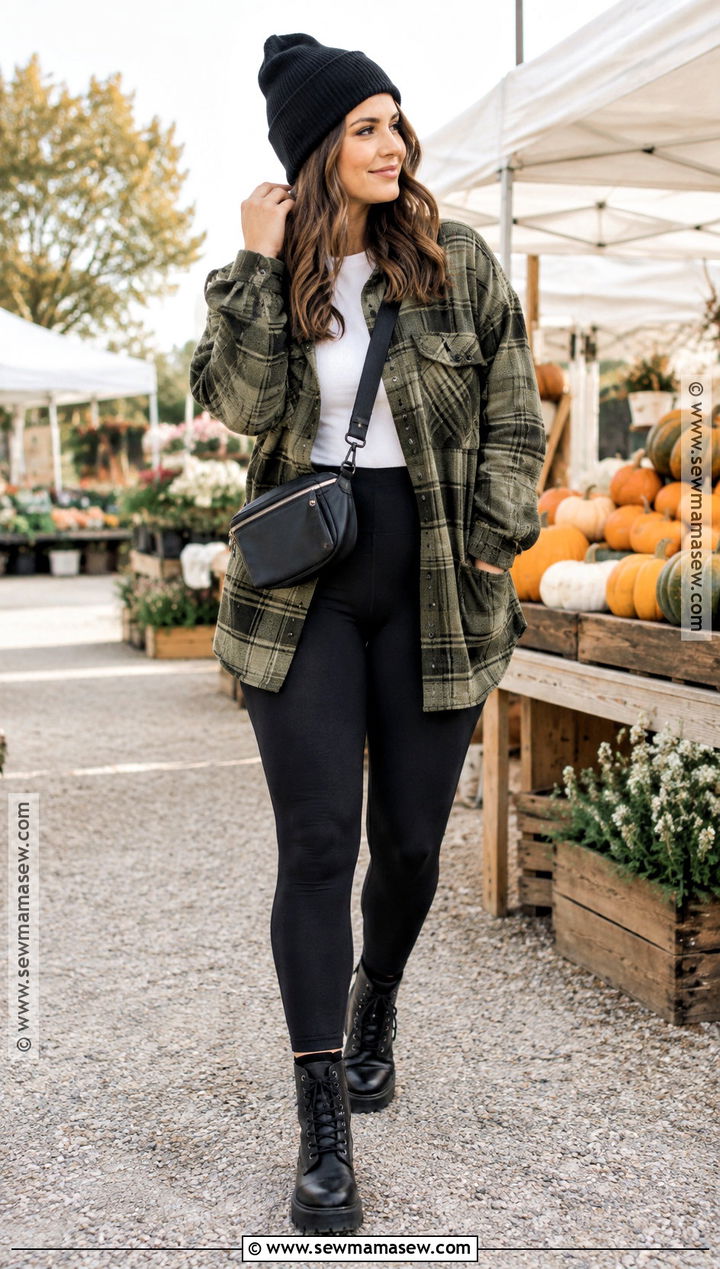 Shacket and Black Leggings October Outfit - 15 outfit inspo october ideas