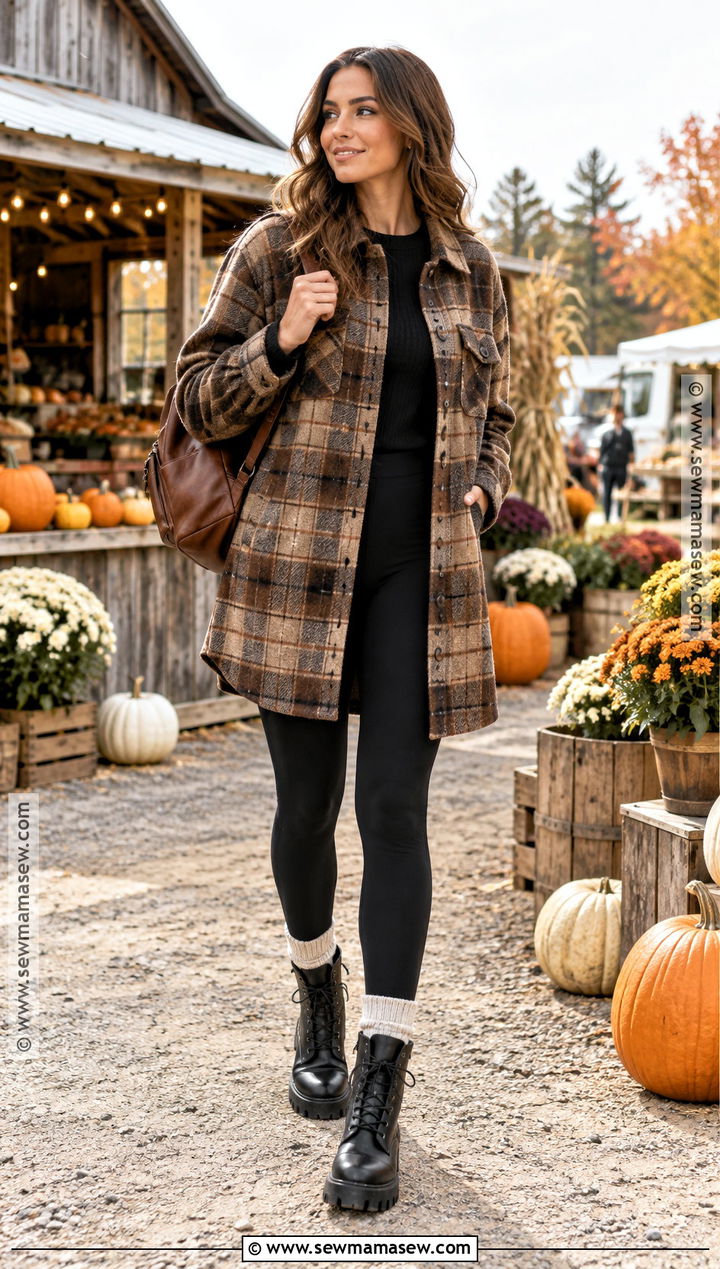 Shacket and Black Leggings Outfit - 30 fall winter outfits