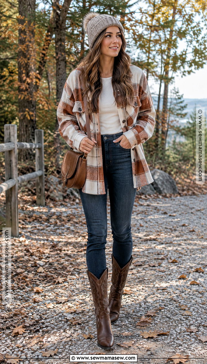Shacket and Cowboy Boots - 20 fall outfits with cowboy boots