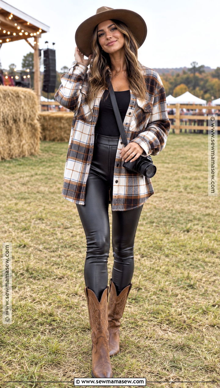 Shacket and Faux Leather Leggings Country Festival Outfit - 20 country festival outfit fall ideas