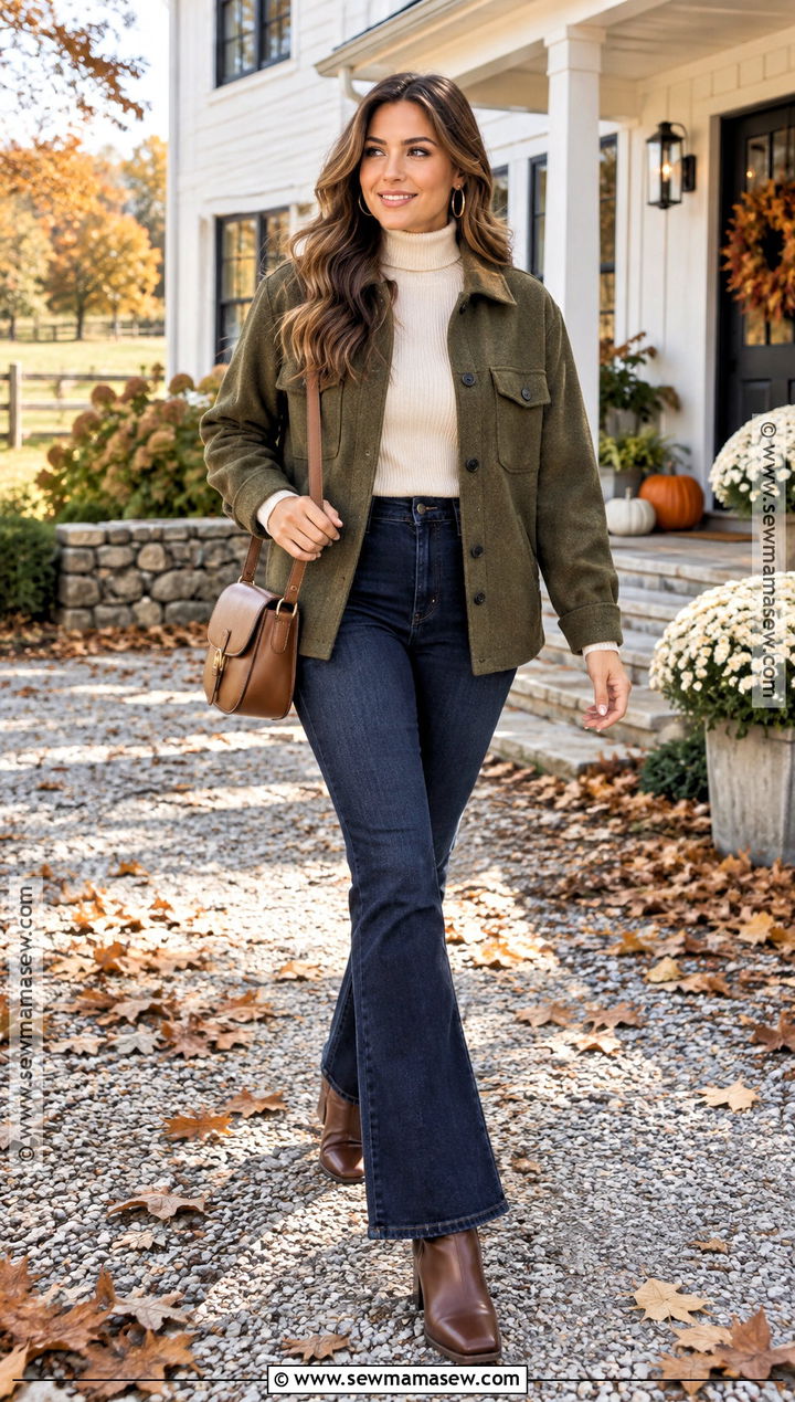 Shacket and Flare Jeans Outfit - 25 chic thanksgiving outfit ideas
