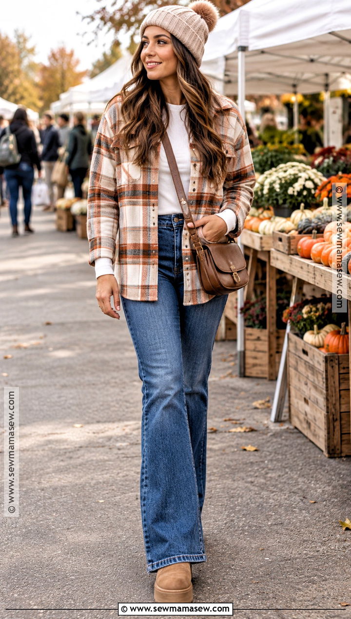 Shacket and Flare Jeans Outfit - 20 fall outfits with flare jeans