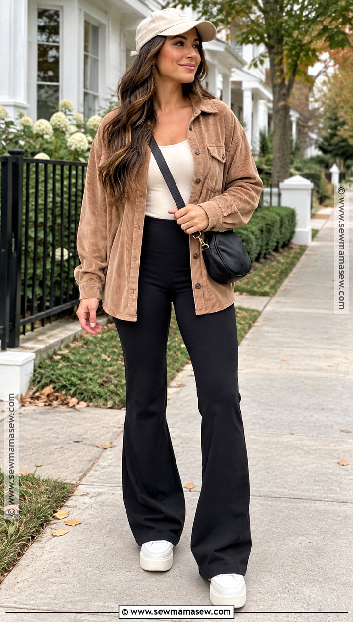 Shacket and Flared Leggings Fall Transition Outfit - 20 Comfy Fall Transition Outfits