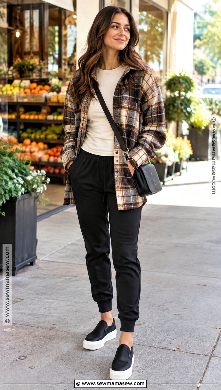 Shacket and Joggers Fall Outfit - 15 Fall Outfits 2026 Comfy