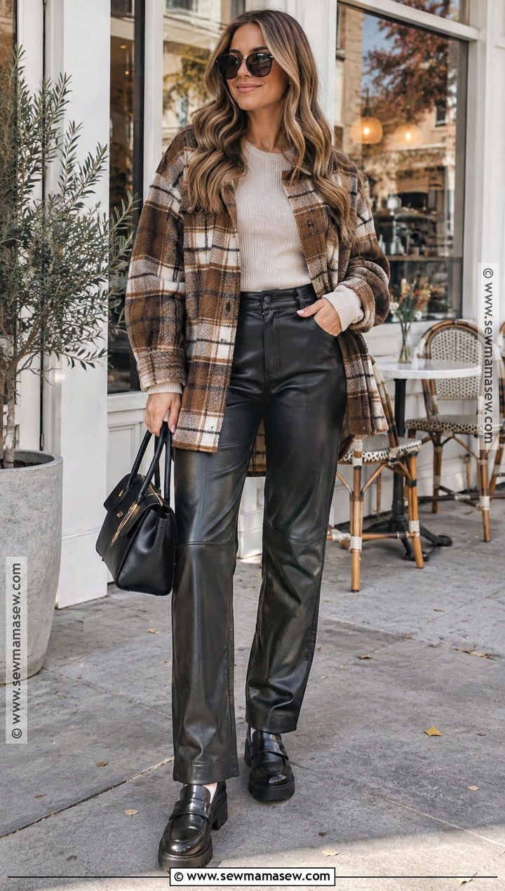 Shacket and Leather Pants Fall Outfit - 25 fall outfits chic