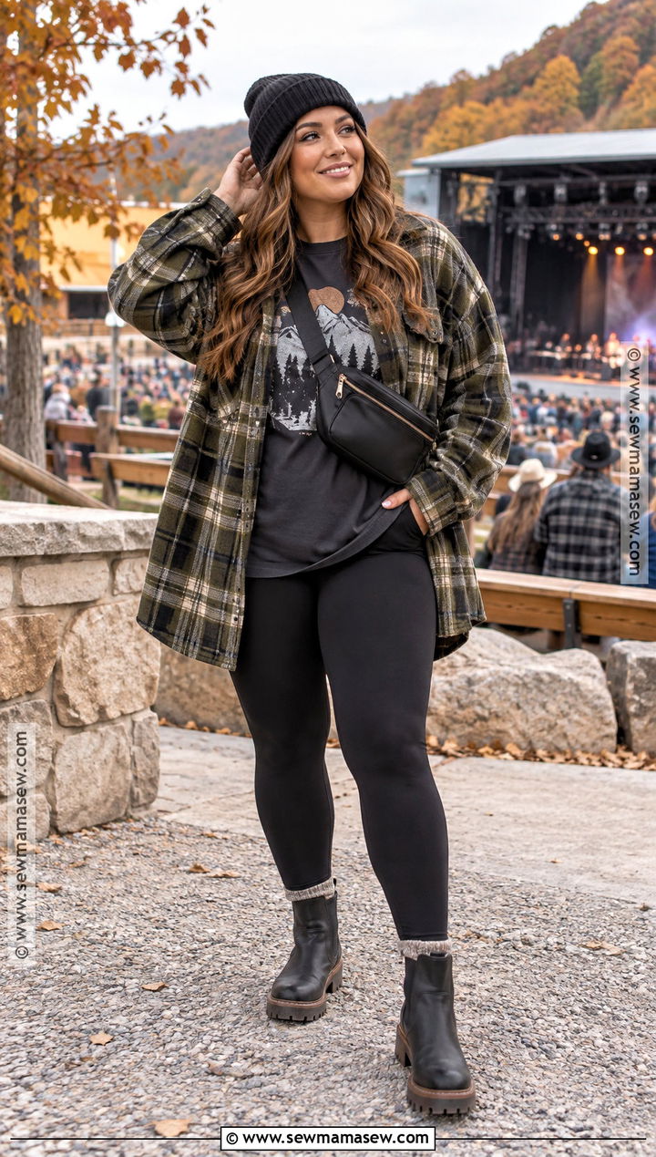 Shacket and Leggings Fall Concert Outfit - 20 concert outfit ideas fall