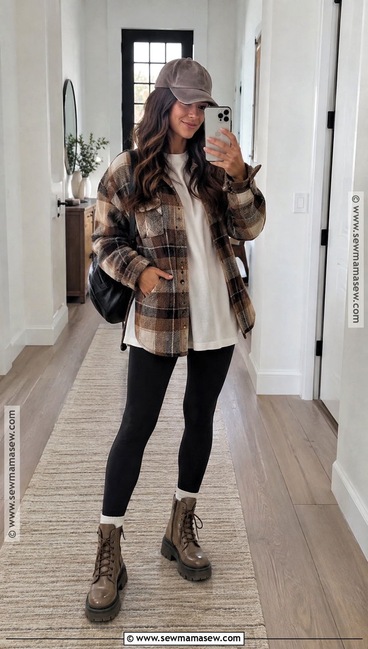 Shacket and Leggings Fall Outfit - 25 cute fall outfits for women