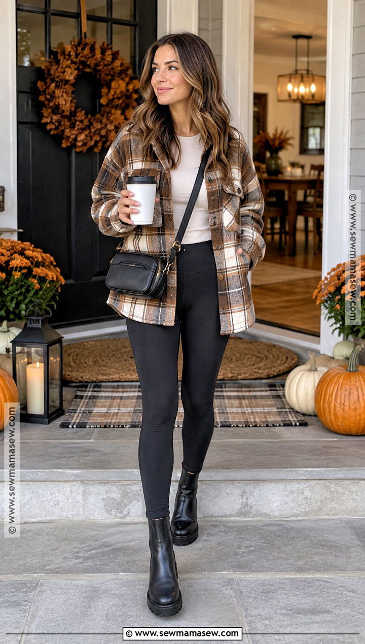 Shacket and Leggings Thanksgiving Outfit - 25 Chill Thanksgiving Outfits
