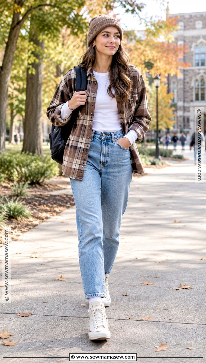 Shacket and Mom Jeans School Outfit - 20 Fall Inspo Outfits For School