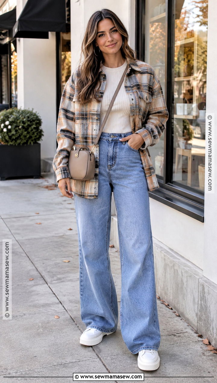 Shacket and Wide Leg Jeans Fall Outfit - 25 comfy cute fall outfits