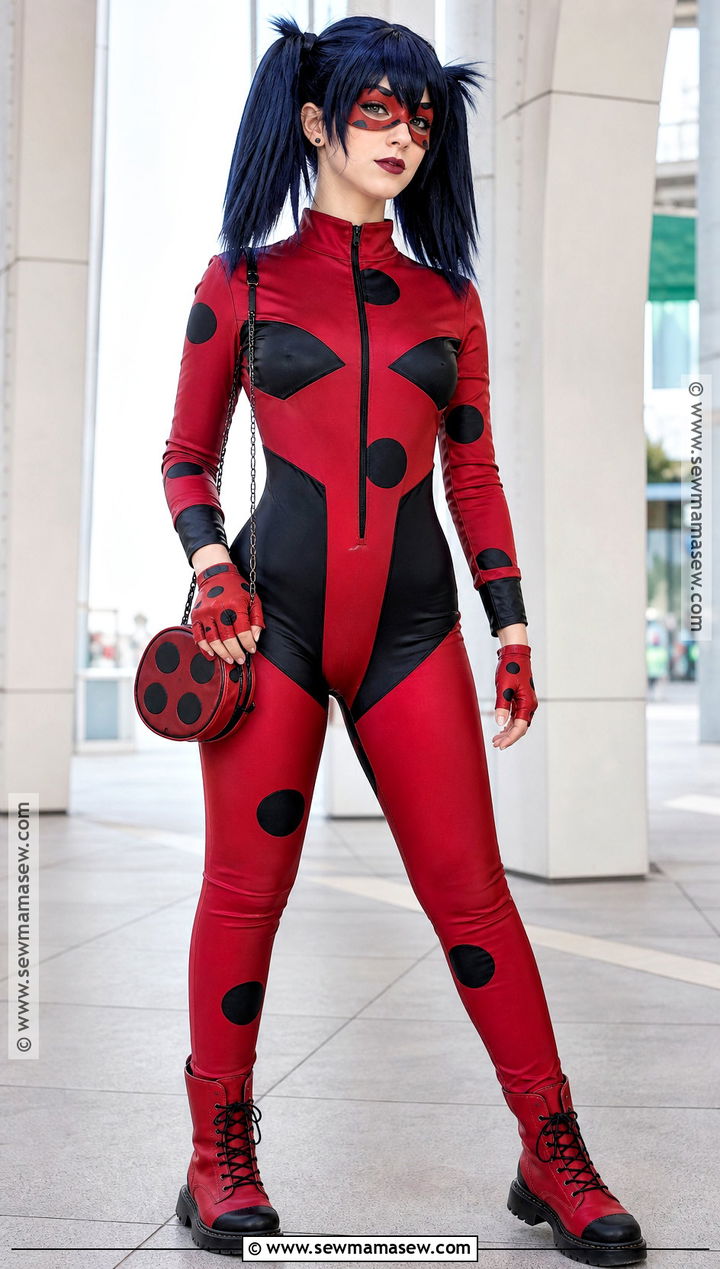 Shadybug Cosplay With Dark Red Spotted Suit - 30 Miraculous Cosplay Ideas