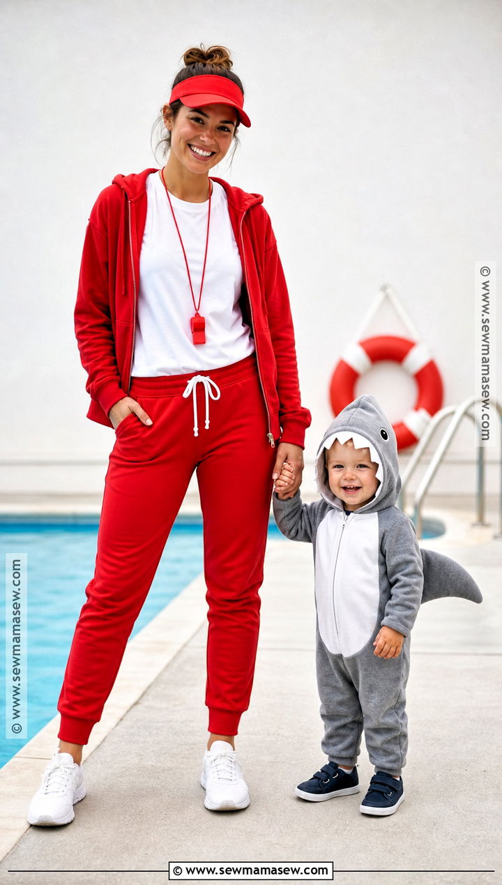 Shark And Lifeguard Costume - 30 Mom And Toddler Halloween Costumes