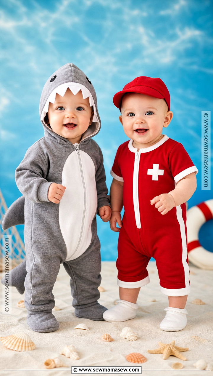 Shark And Lifeguard Twin Baby Costume - 30 twin halloween costumes for babies