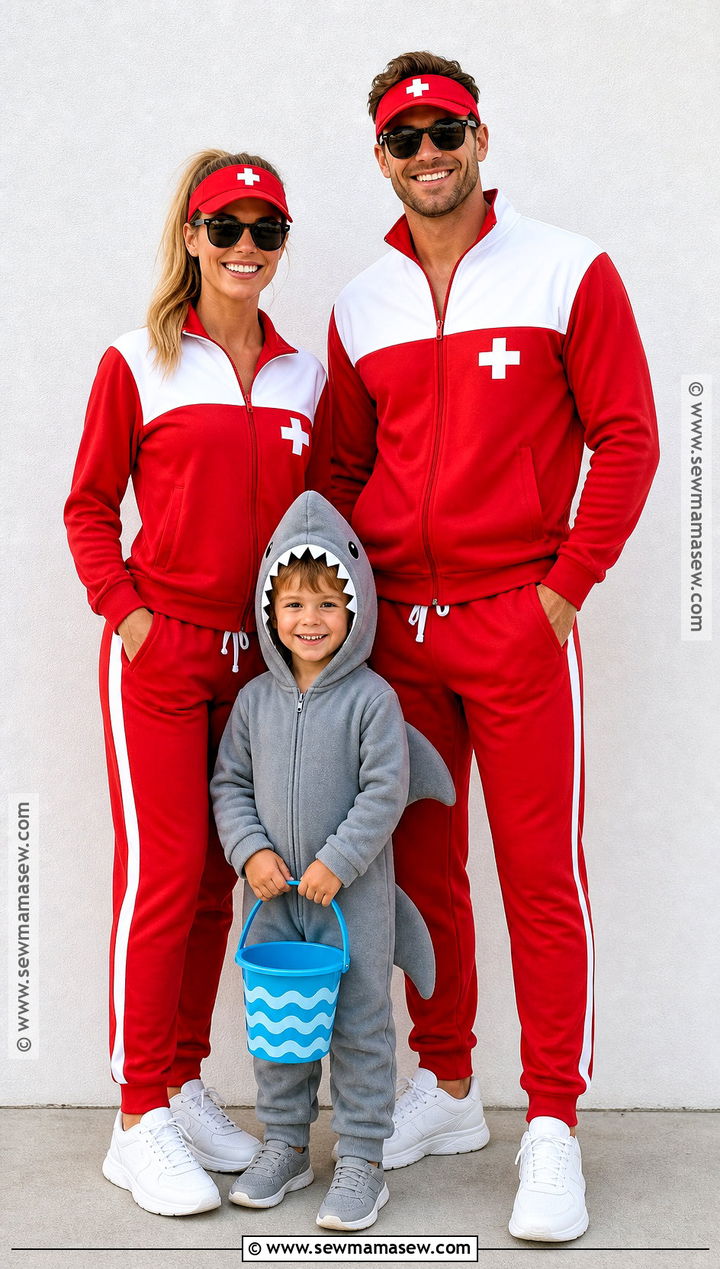 Shark And Lifeguards Family Costume - 35 Family Of Three Halloween Costumes